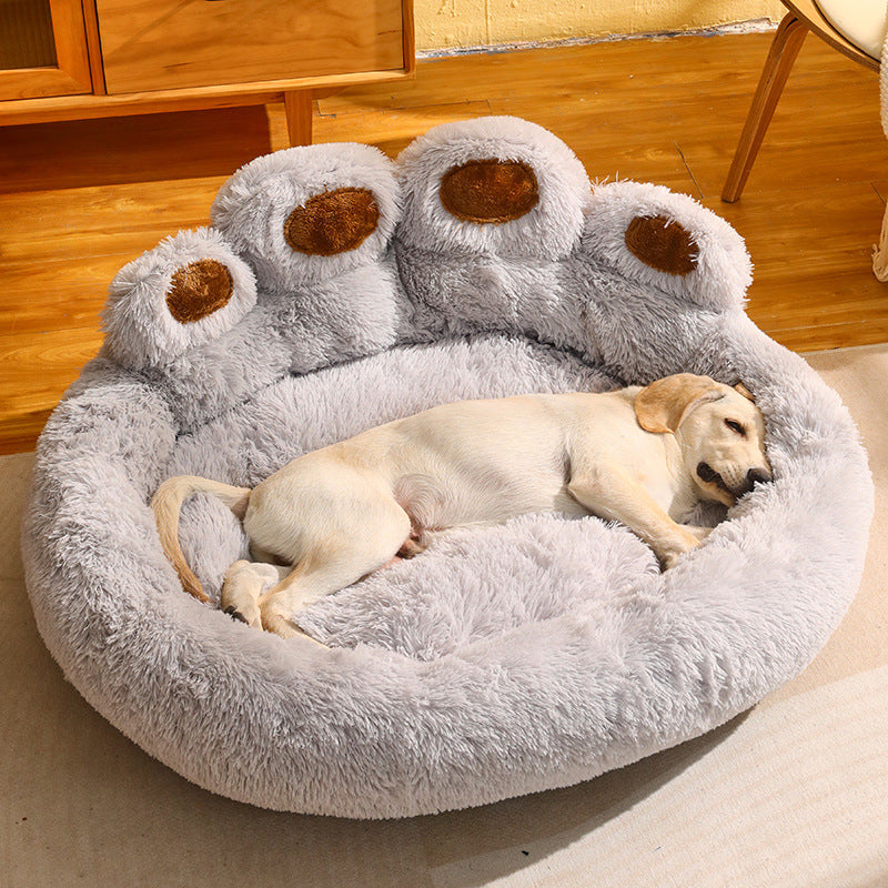 Dog Bed Cat Mat Round Large Pet House Long Plush Deep Sleeping Warm Bear Paw Shape Super Soft Cushion Calm Beds